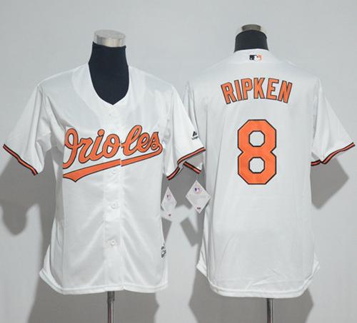 Orioles #8 Cal Ripken White Home Women's Stitched MLB Jersey