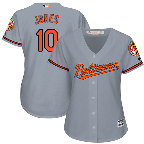 Orioles #10 Adam Jones Grey Road Women's Stitched MLB Jersey