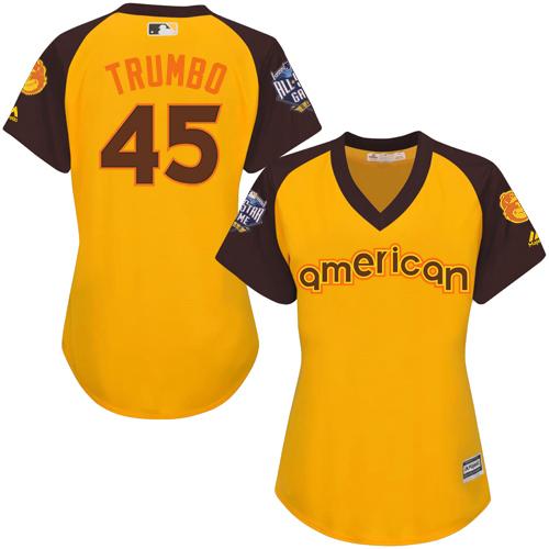 Orioles #45 Mark Trumbo Gold 2016 All-Star American League Women's Stitched MLB Jersey