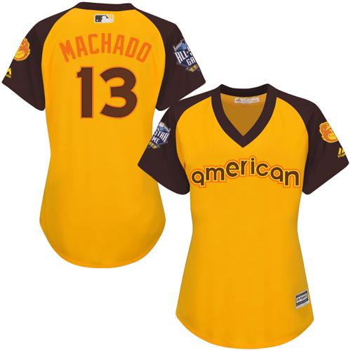 Orioles #13 Manny Machado Gold 2016 All-Star American League Women's Stitched MLB Jersey