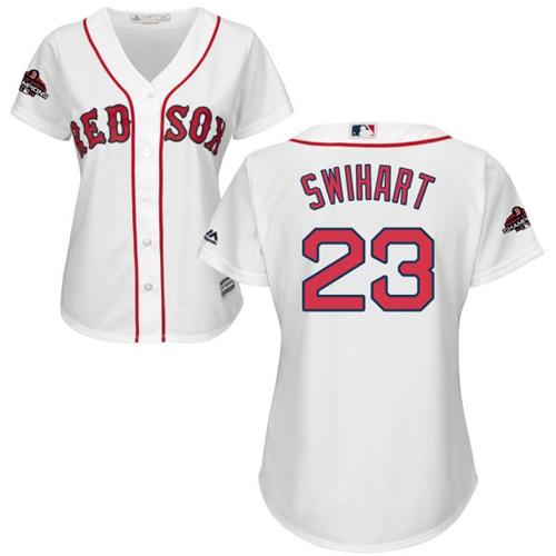 Red Sox #23 Blake Swihart White Home 2018 World Series Champions Women's Stitched MLB Jersey