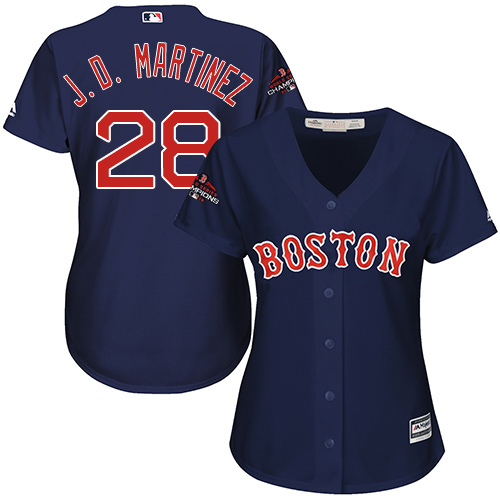 Red Sox #28 J. D. Martinez Navy Blue Alternate 2018 World Series Champions Women's Stitched MLB Jersey