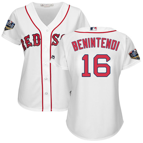 Red Sox #16 Andrew Benintendi White Home 2018 World Series Women's Stitched MLB Jersey