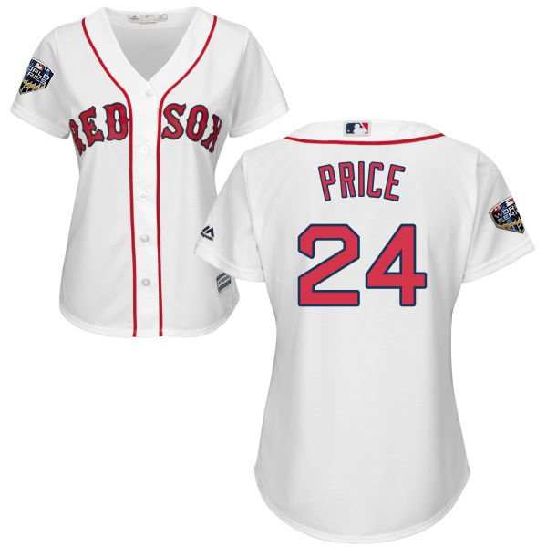 Red Sox #24 David Price White Home 2018 World Series Women's Stitched MLB Jersey