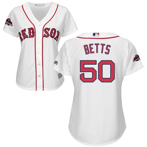 Red Sox #50 Mookie Betts White Home 2018 World Series Champions Women's Stitched MLB Jersey