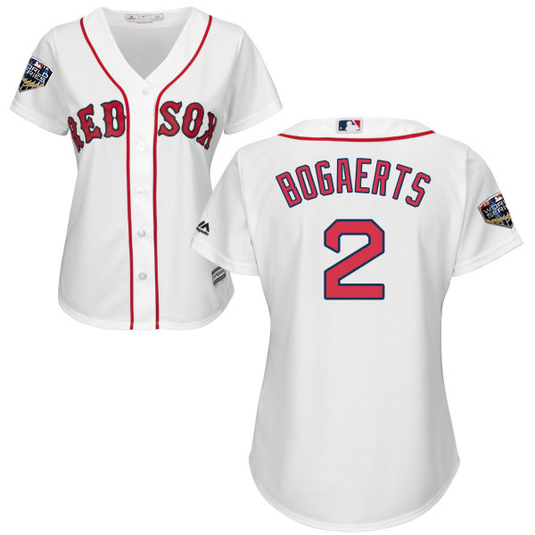 Red Sox #2 Xander Bogaerts White Home 2018 World Series Women's Stitched MLB Jersey