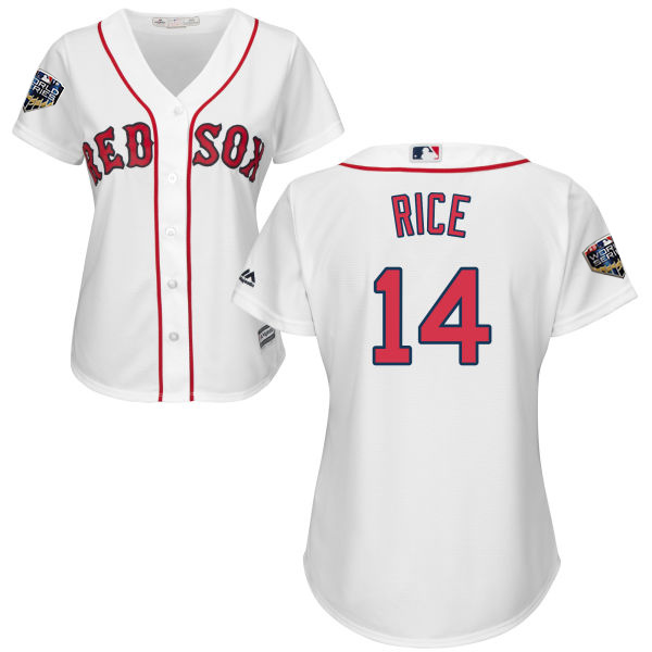 Red Sox #14 Jim Rice White Home 2018 World Series Women's Stitched MLB Jersey