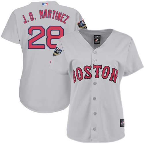 Red Sox #28 J. D. Martinez Grey Road 2018 World Series Women's Stitched MLB Jersey