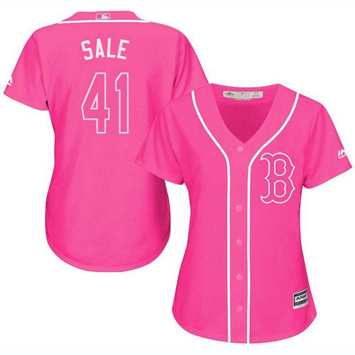Red Sox #41 Chris Sale Pink Fashion Women's Stitched MLB Jersey