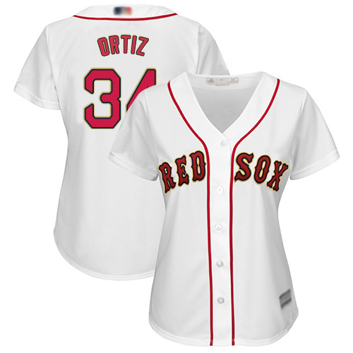 Red Sox #34 David Ortiz White 2019 Gold Program Cool Base Women's Stitched MLB Jersey