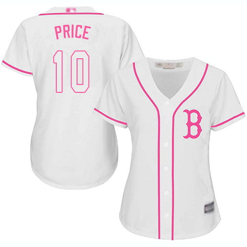 Red Sox #10 David Price White/Pink Fashion Women's Stitched MLB Jersey