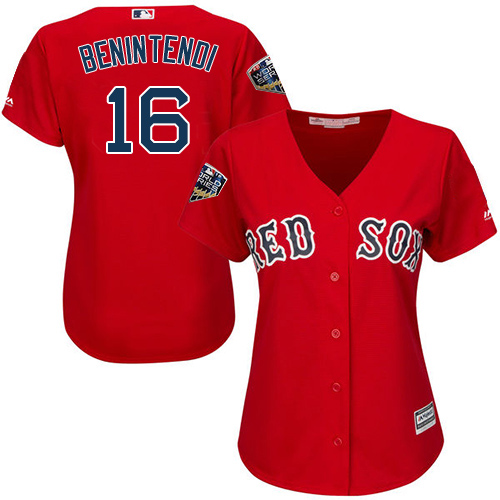 Red Sox #16 Andrew Benintendi Red Alternate 2018 World Series Women's Stitched MLB Jersey