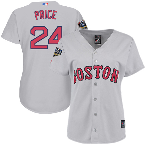 Red Sox #24 David Price Grey Road 2018 World Series Women's Stitched MLB Jersey