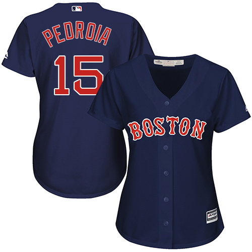 Red Sox #15 Dustin Pedroia Navy Blue Alternate Women's Stitched MLB Jersey