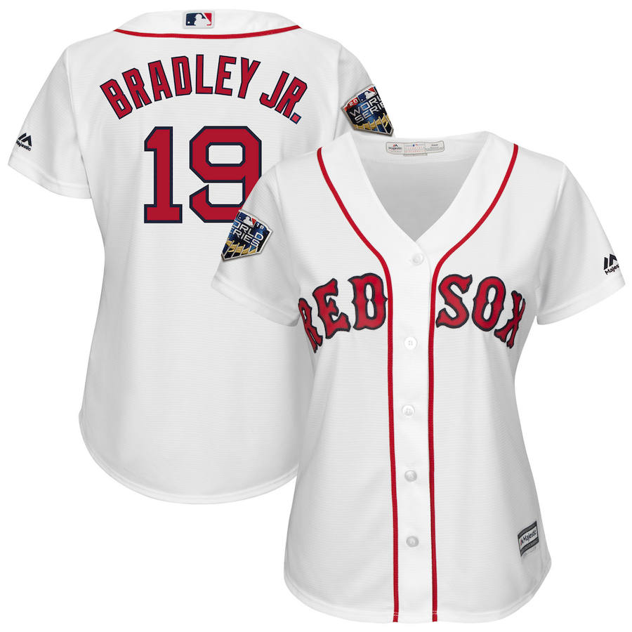 Boston Red Sox #19 Jackie Bradley Jr. Majestic Women's 2018 World Series Cool Base Player Jersey White