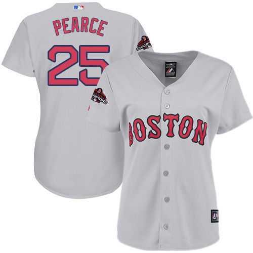 Red Sox #25 Steve Pearce Grey Road 2018 World Series Champions Women's Stitched MLB Jersey