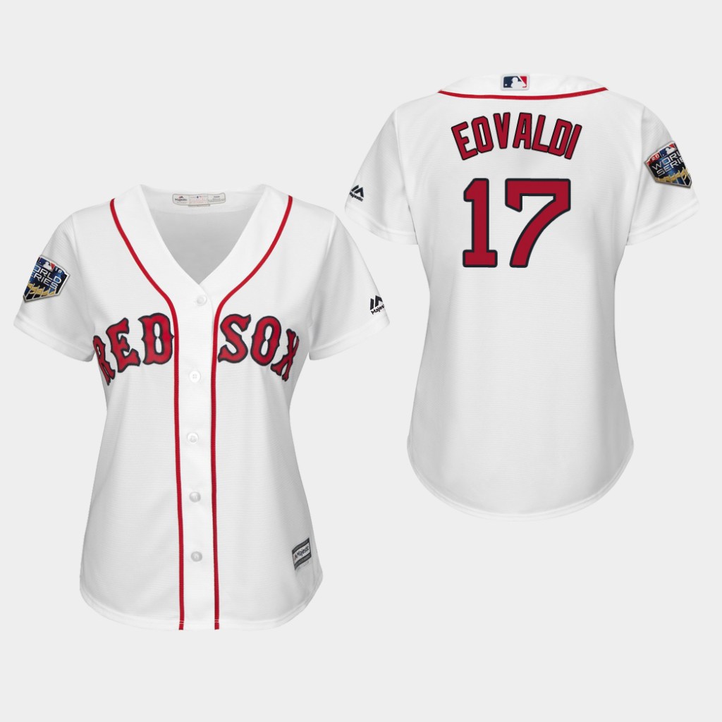 Red Sox #17 Nathan Eovaldi White Home 2018 World Series Women's Stitched MLB Jersey