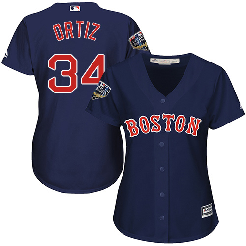 Red Sox #34 David Ortiz Navy Blue Alternate 2018 World Series Women's Stitched MLB Jersey
