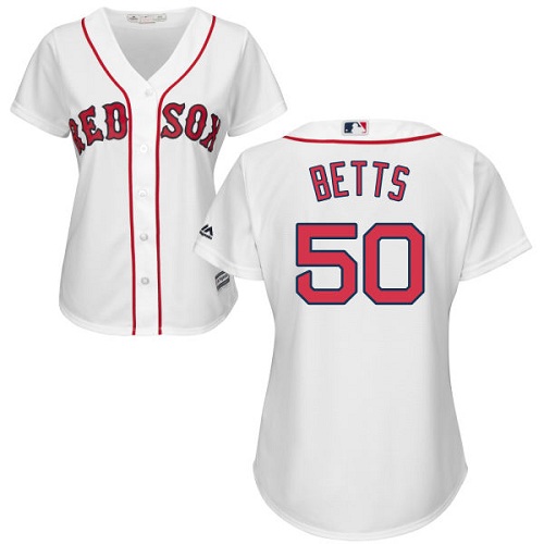 Red Sox #50 Mookie Betts White Home Women's Stitched MLB Jersey