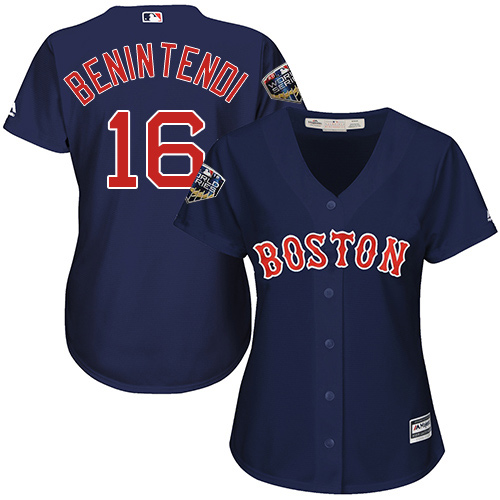 Red Sox #16 Andrew Benintendi Navy Blue Alternate 2018 World Series Women's Stitched MLB Jersey