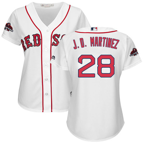 Red Sox #28 J. D. Martinez White Home 2018 World Series Champions Women's Stitched MLB Jersey