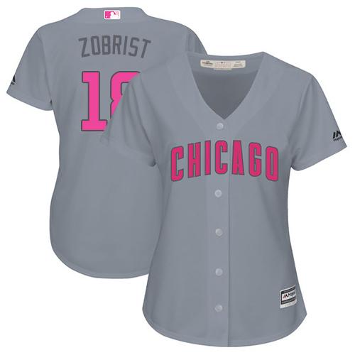 Cubs #18 Ben Zobrist Grey Mother's Day Cool Base Women's Stitched MLB Jersey