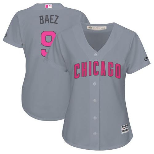 Cubs #9 Javier Baez Grey Mother's Day Cool Base Women's Stitched MLB Jersey
