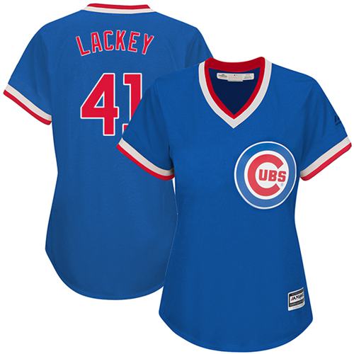Cubs #41 John Lackey Blue Cooperstown Women's Stitched MLB Jersey