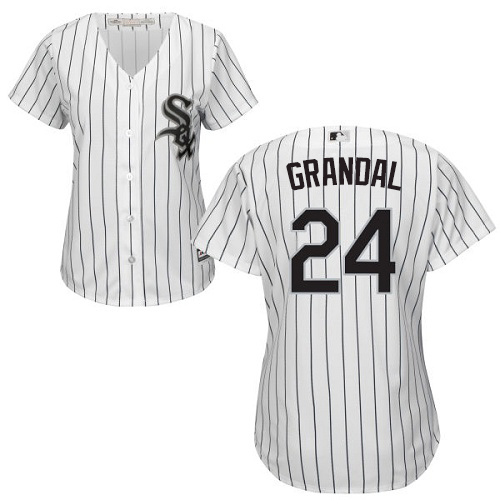 White Sox #24 Yasmani Grandal White(Black Strip) Home Women's Stitched MLB Jersey