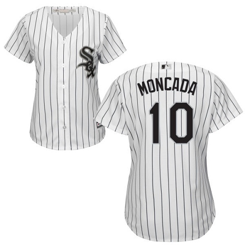 White Sox #10 Yoan Moncada White(Black Strip) Home Women's Stitched MLB Jersey