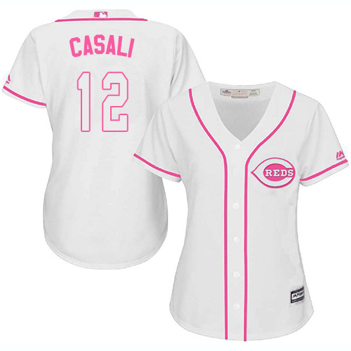 Reds #12 Curt Casali White/Pink Fashion Women's Stitched MLB Jersey