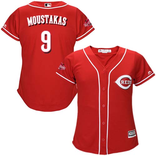Reds #9 Mike Moustakas Red Alternate Women's Stitched MLB Jersey