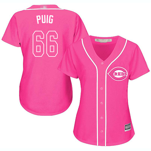 Reds #66 Yasiel Puig Pink Fashion Women's Stitched MLB Jersey
