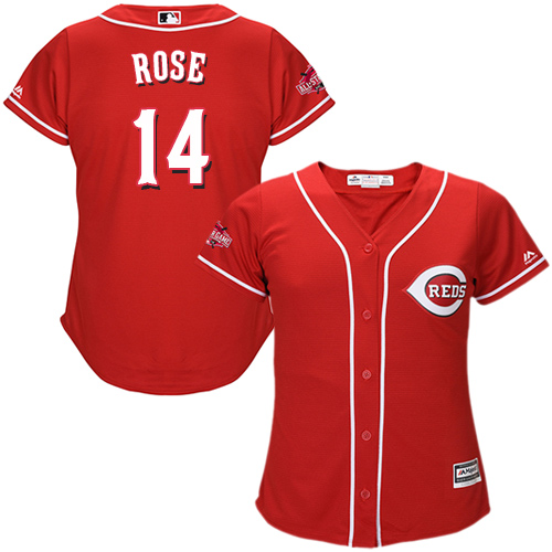 Reds #14 Pete Rose Red Alternate Women's Stitched MLB Jersey