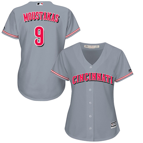 Reds #9 Mike Moustakas Grey Road Women's Stitched MLB Jersey