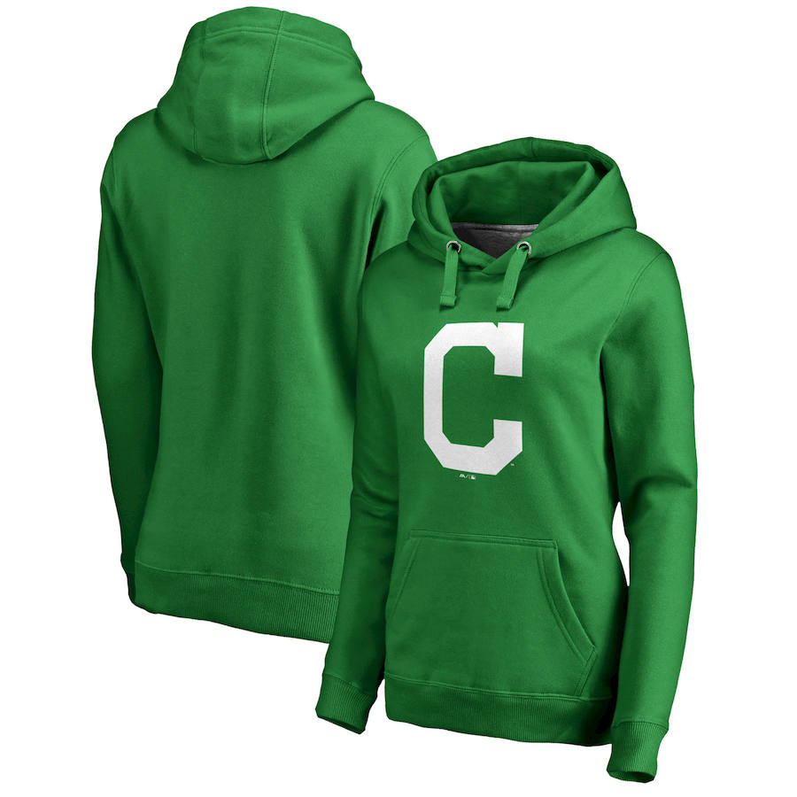 Cleveland Indians Majestic Women's St. Patrick's Day White Logo Pullover Hoodie Kelly Green