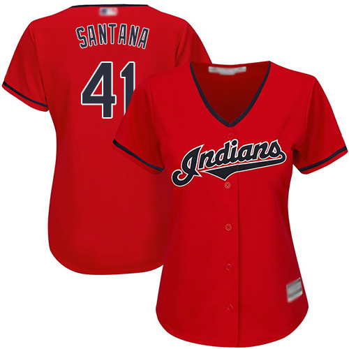 Indians #41 Carlos Santana Red Alternate Women's Stitched MLB Jersey