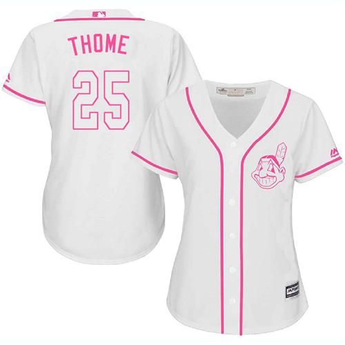Indians #25 Jim Thome White/Pink Fashion Women's Stitched MLB Jersey