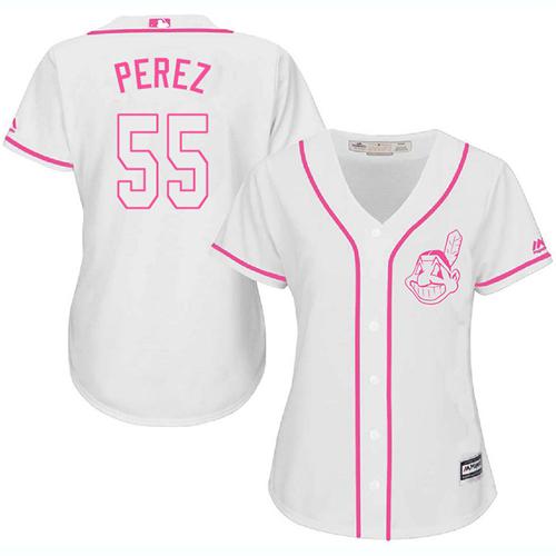 Indians #55 Roberto Perez White/Pink Fashion Women's Stitched MLB Jersey