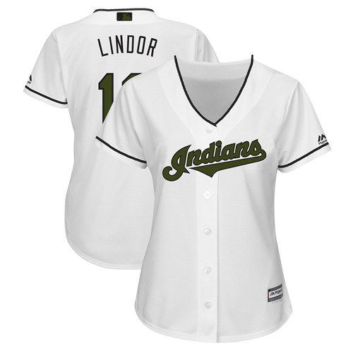 Indians #12 Francisco Lindor White 2018 Memorial Day Cool Base Women's Stitched MLB Jersey