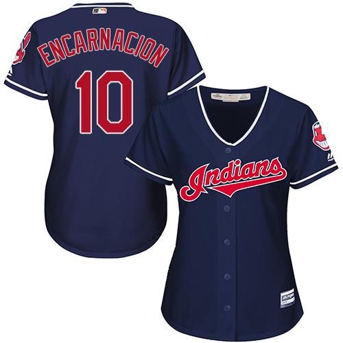 Indians #10 Edwin Encarnacion Navy Blue Alternate Women's Stitched MLB Jersey