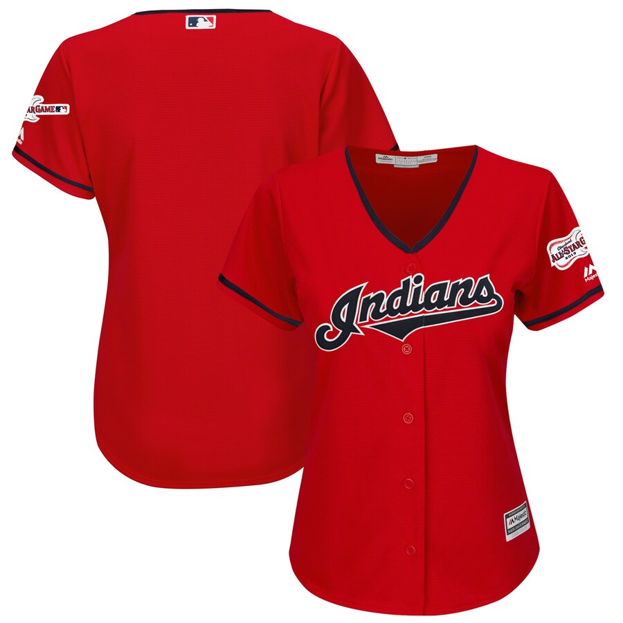Cleveland Indians Blank Majestic Women's Alternate 2019 All-Star Game Patch Cool Base Team Jersey Scarlet