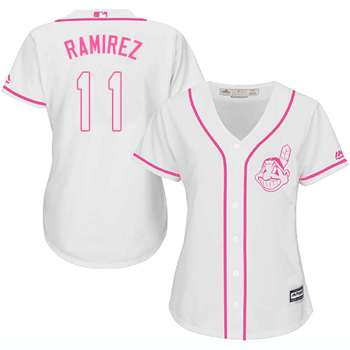 Indians #11 Jose Ramirez White/Pink Fashion Women's Stitched MLB Jersey