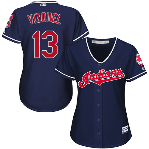 Indians #13 Omar Vizquel Navy Blue Alternate Women's Stitched MLB Jersey