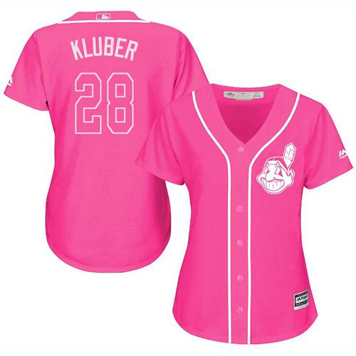 Indians #28 Corey Kluber Pink Fashion Women's Stitched MLB Jersey