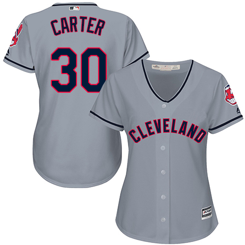 Indians #30 Joe Carter Grey Road Women's Stitched MLB Jersey