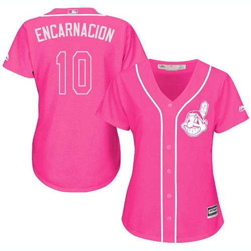 Indians #10 Edwin Encarnacion Pink Fashion Women's Stitched MLB Jersey
