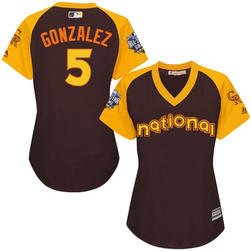 Rockies #5 Carlos Gonzalez Brown 2016 All-Star National League Women's Stitched MLB Jersey