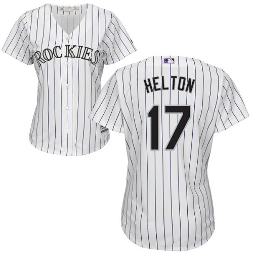 Rockies #17 Todd Helton White Strip Home Women's Stitched MLB Jersey