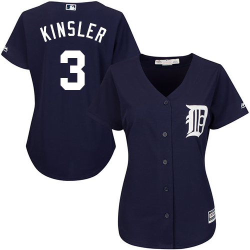 Tigers #3 Ian Kinsler Navy Blue Alternate Women's Stitched MLB Jersey